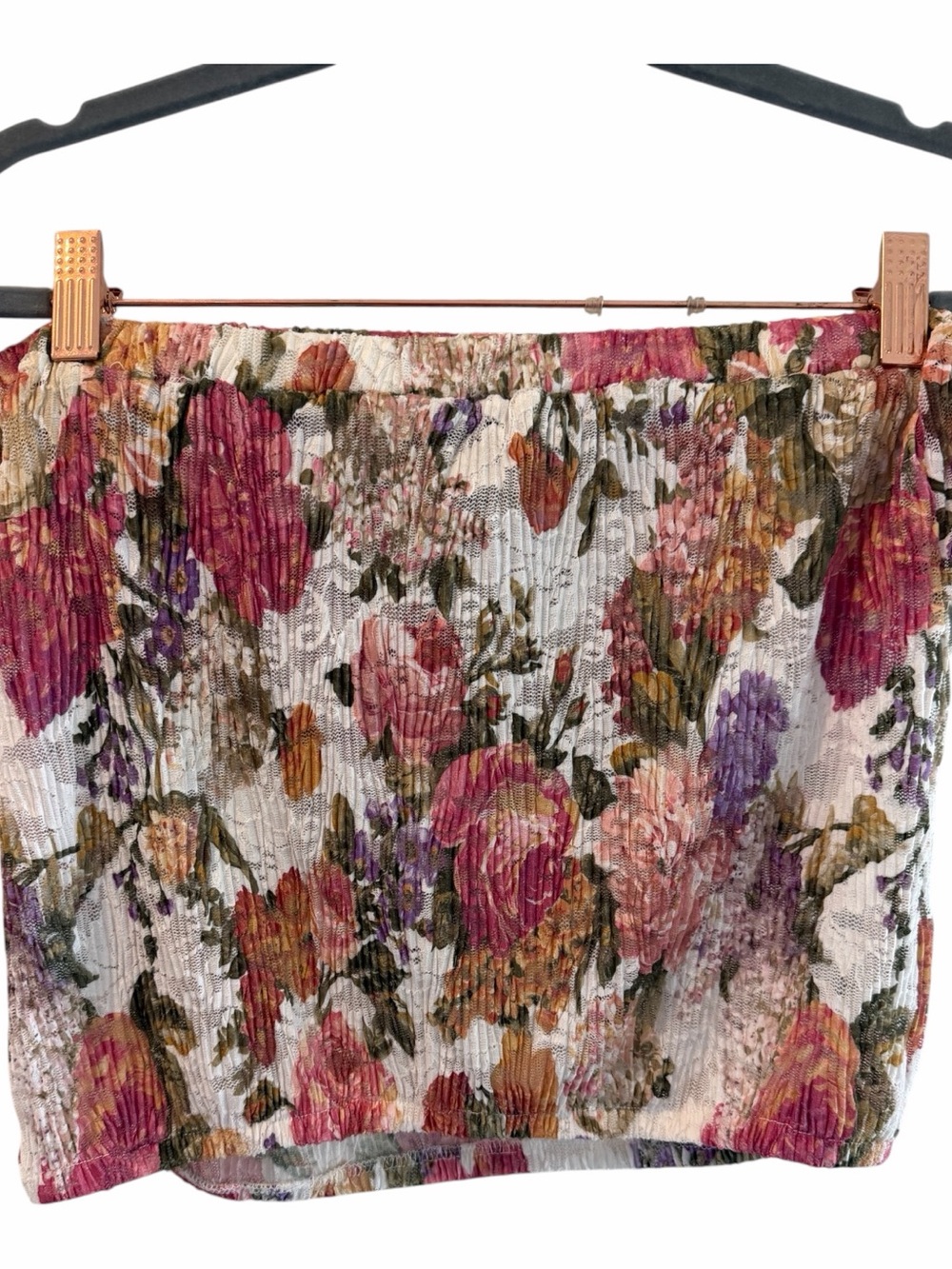 Forever 21 Floral Strapless Ruffle Crop Top in Multi and Magenta Size M - Picture 3 of 6